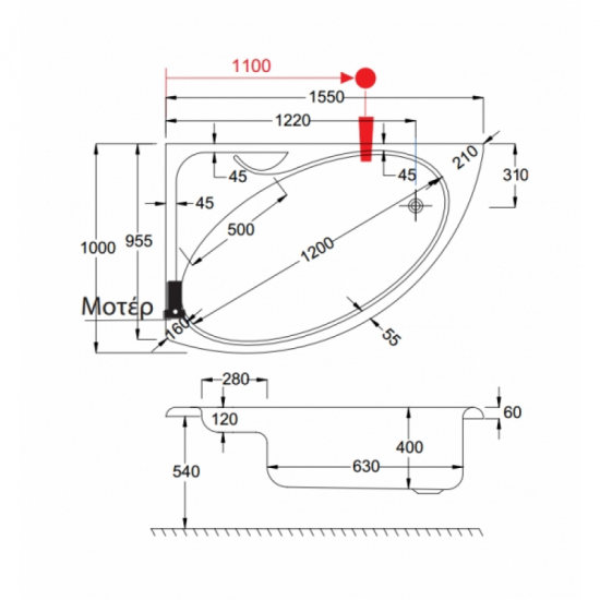 Μπανιέρα Carron Dove αριστερή 155x95 ένθετη η με ποδιά Μπανιέρα Carron Dove αριστερή 155x95 ένθετη η με ποδιά